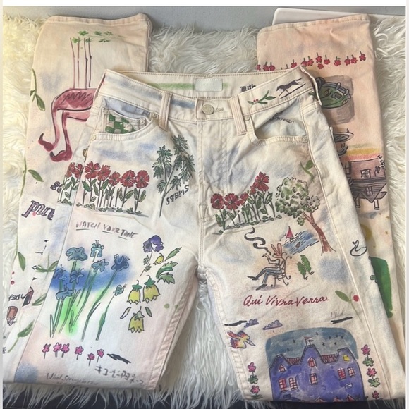 Sold-out MOTHER Moto-Rabbit Printed High-Waisted Rider Jeans size 24 (26) - Picture 7 of 14